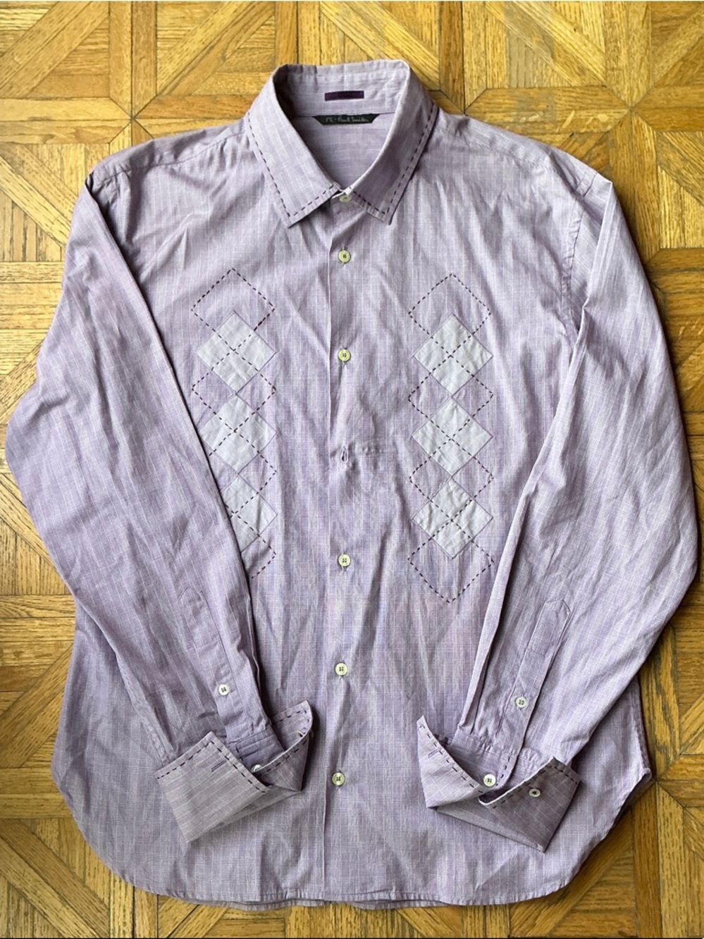 Paul Smith Lavender Button-Down Dress Shirt with Argyle Stitching
